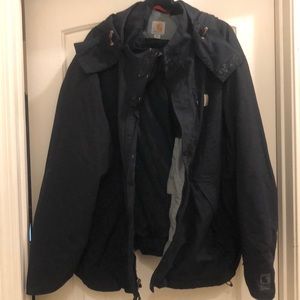 Men’s Carhart jacket, detachable, hood, inside pockets, weatherproof